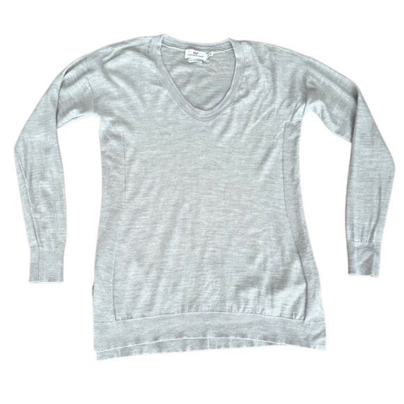 Vineyard Vines Sweater V-Neck Cashmere Merino Wool Silk Grey Gray Medium - Picture 1 of 8